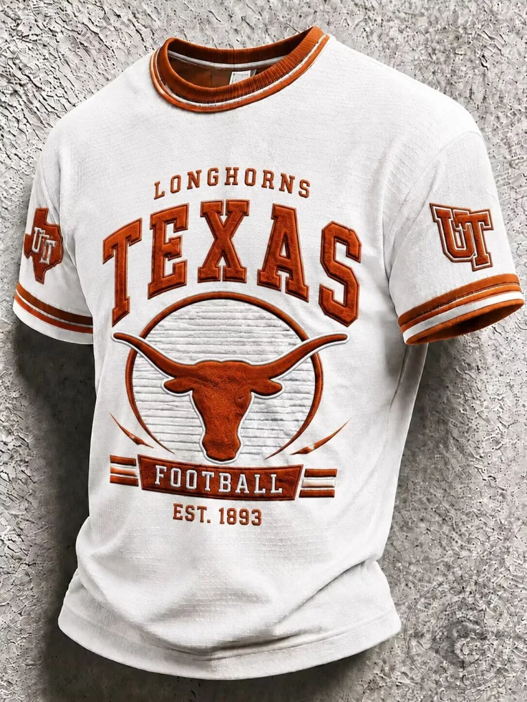 Texas Longhorns Football Team White Distressed Print T-Shirt