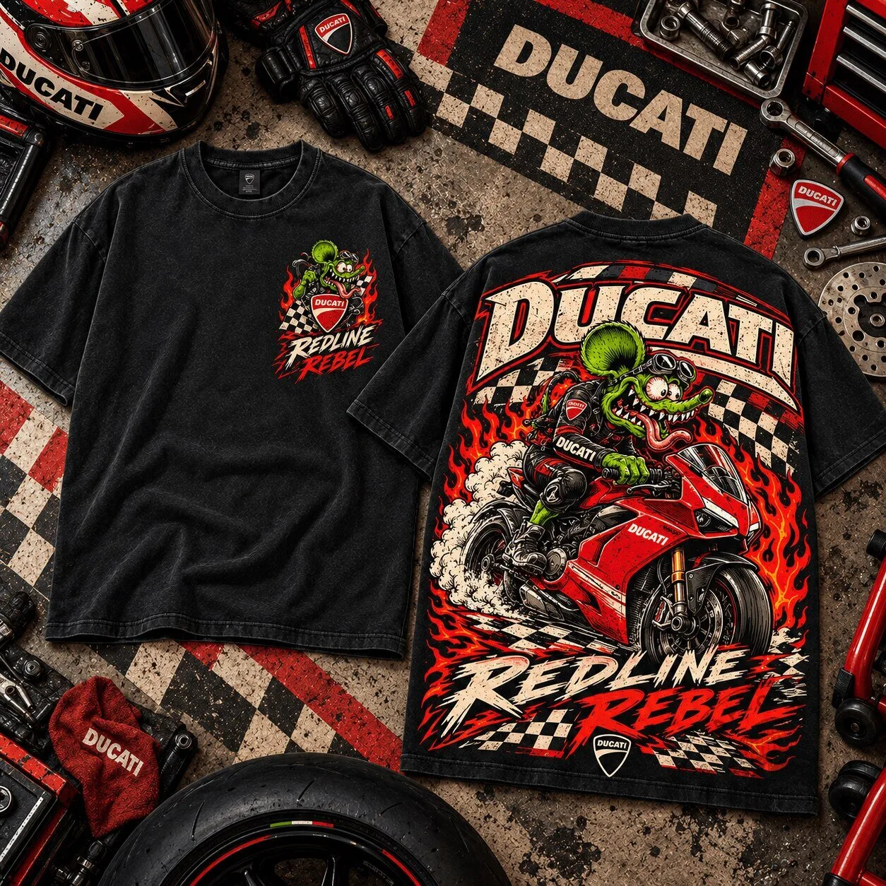 Ducati Redline Rebel Motorcycle Racing Fan Graphic T-Shirt