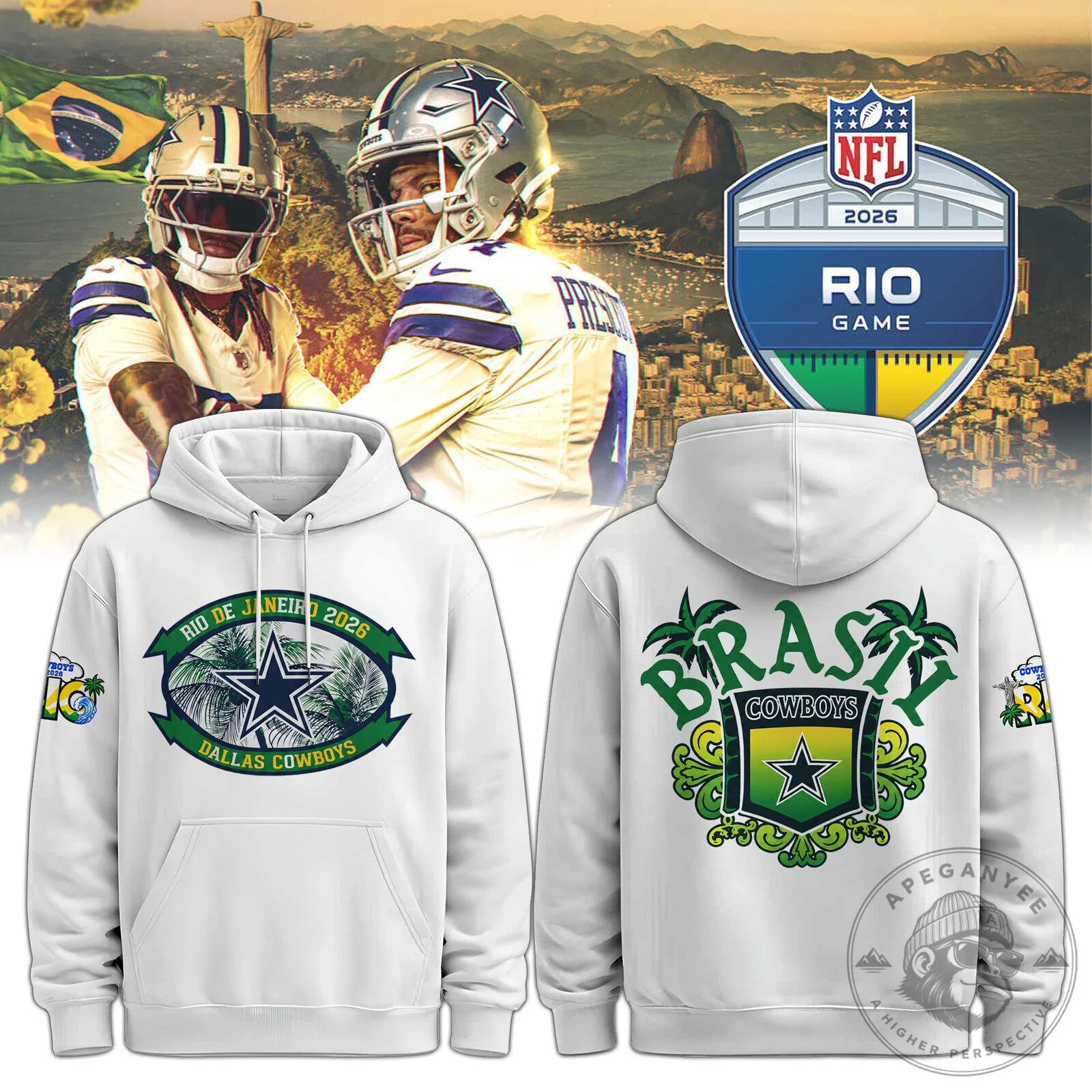 Dallas Cowboys NFL Rio Game 2026 Brazil White Pullover Hoodie