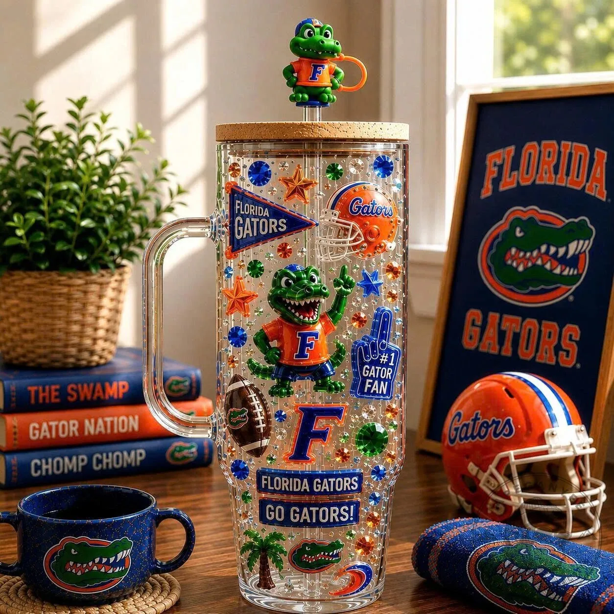 Florida Gators University Clear Glass Tumbler with Handle