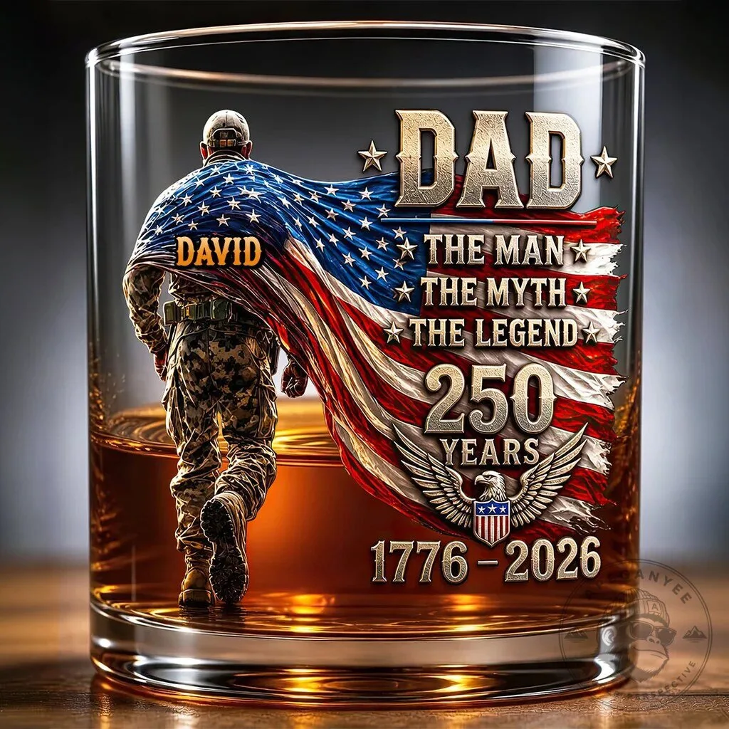 Personalized Dad The Man The Myth The Legend 250 Years 1776-2026 Whiskey Glass