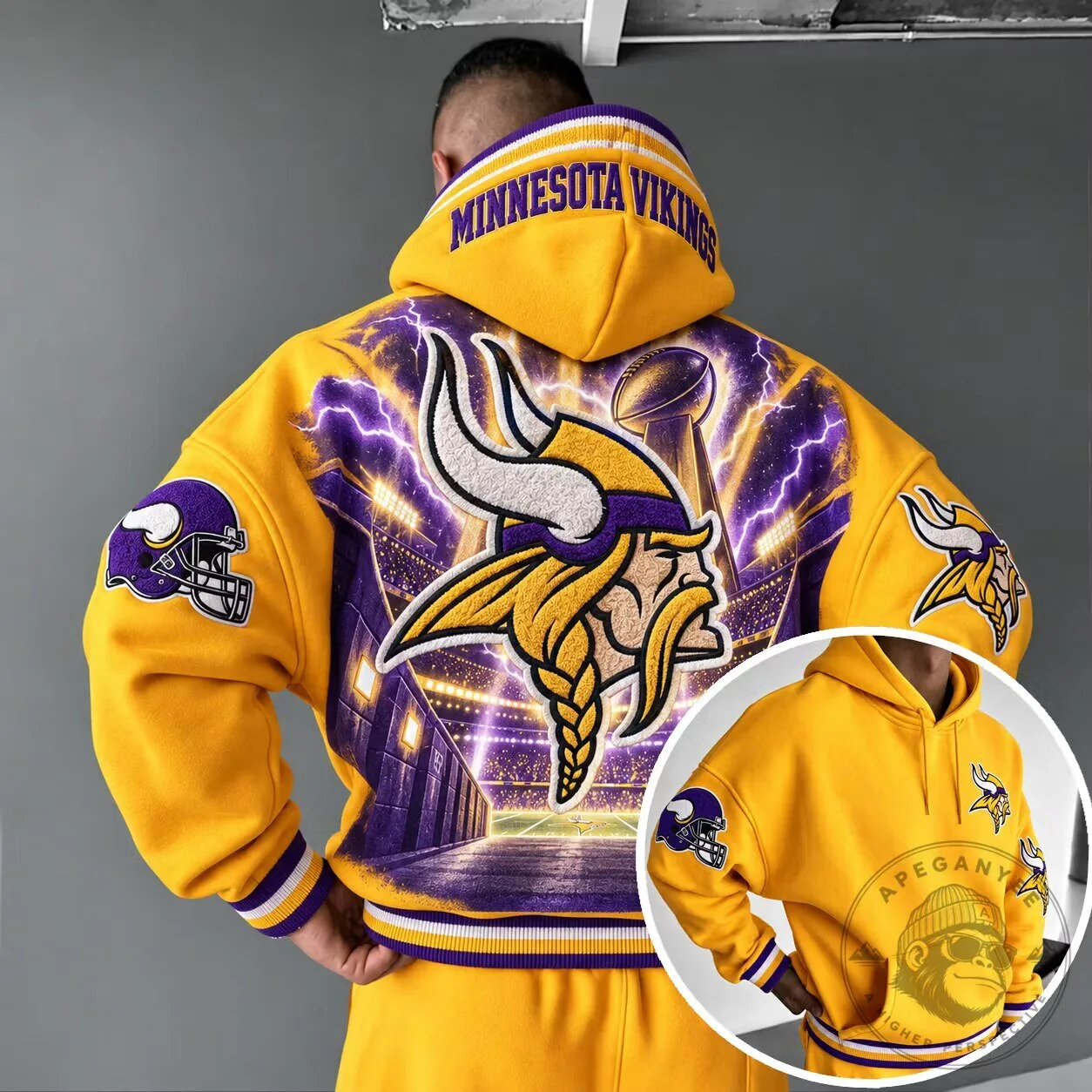 Minnesota Vikings Football Team Varsity Jacket with Hood