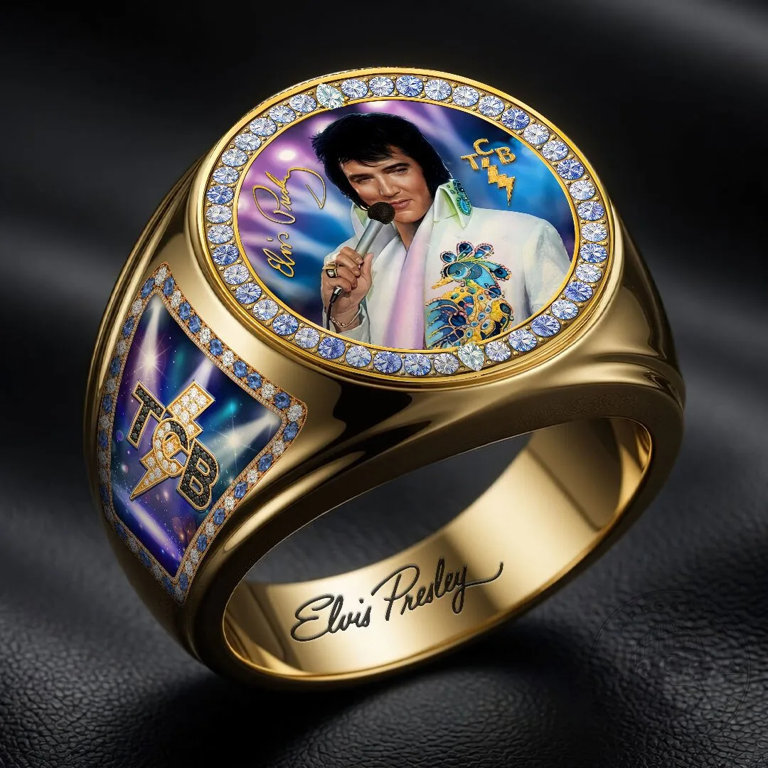 Elvis Presley Taking Care of Business Gold Ring with Diamonds