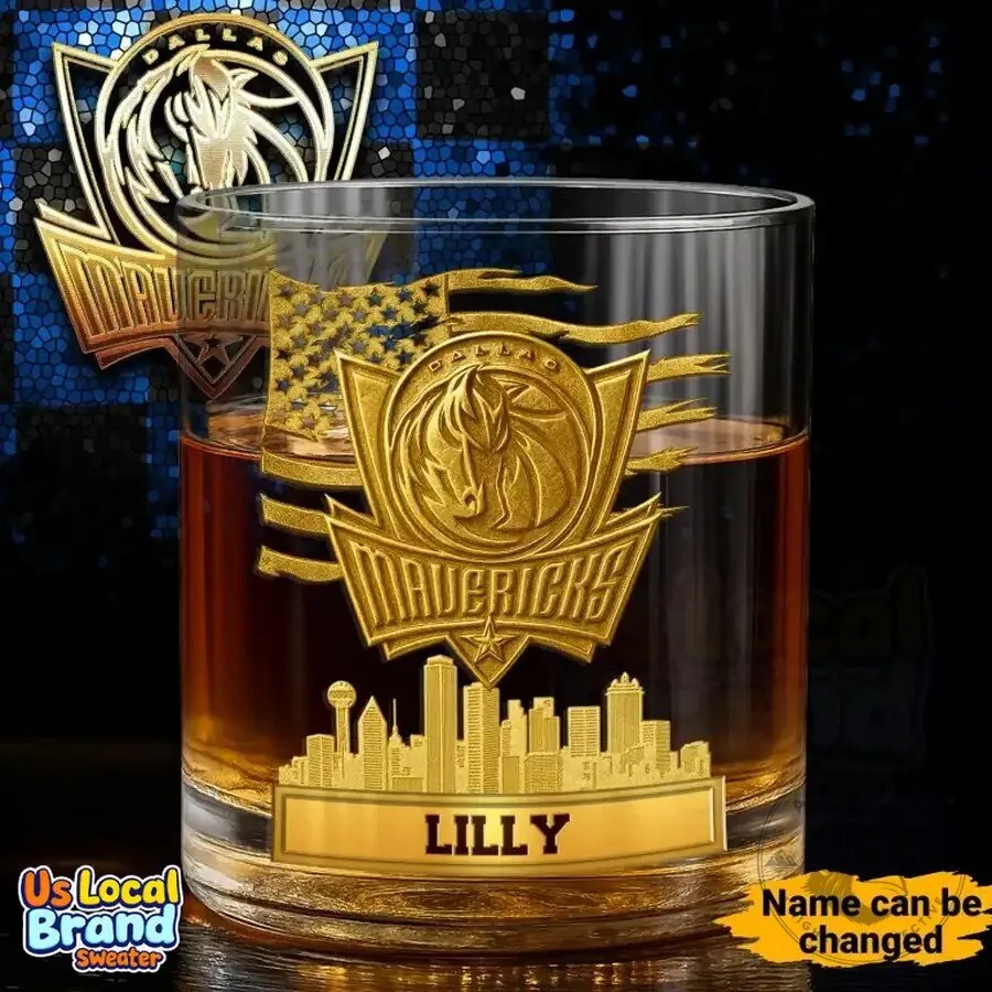 Dallas Mavericks NBA Personalized Whiskey Glass with Custom Name