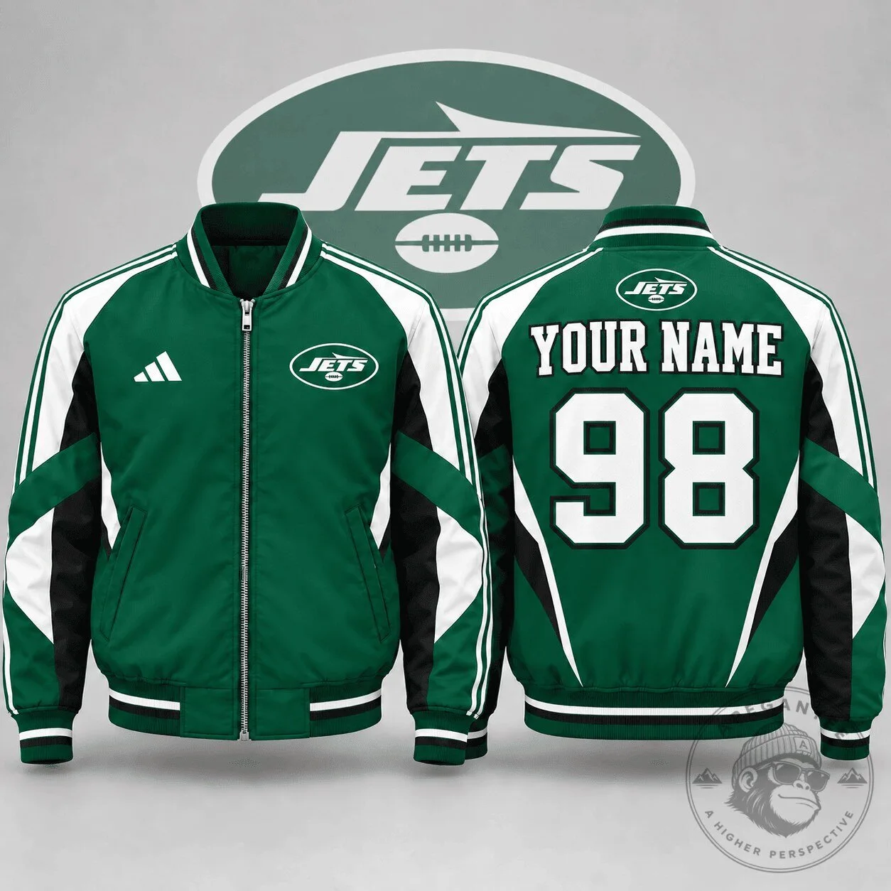 New York Jets Personalized Bomber Jacket, Custom Name and Number NFL Football Apparel