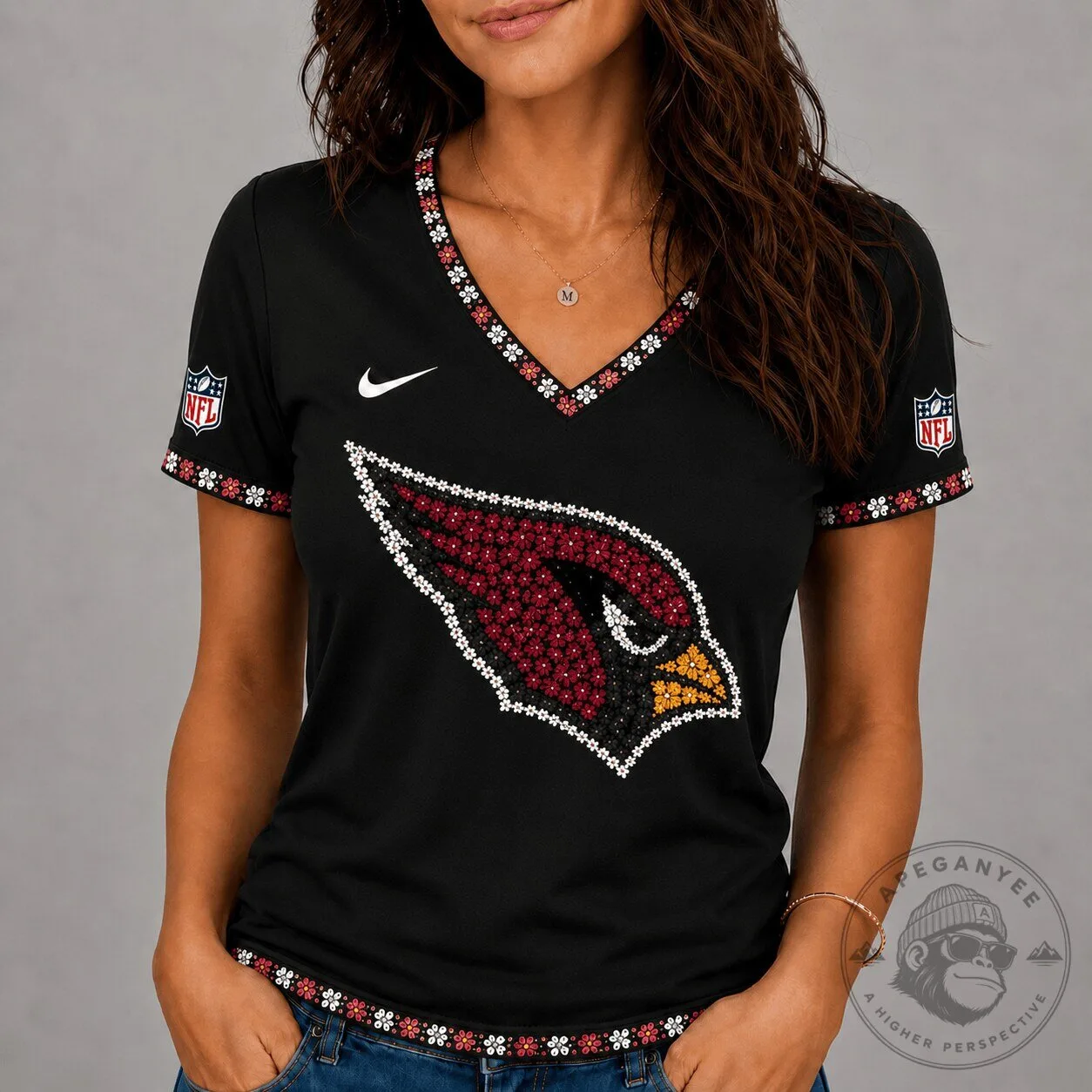 Arizona Cardinals Floral Logo V-Neck T-Shirt for Women
