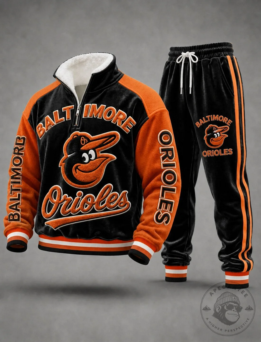Baltimore Orioles Baseball Team Fleece Tracksuit with Half-Zip Pullover and Jogger Pants
