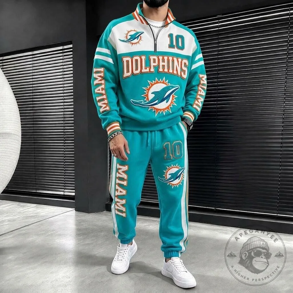 Miami Dolphins Quarter-Zip Pullover Sweatshirt and Jogger Sweatpants Tracksuit Set