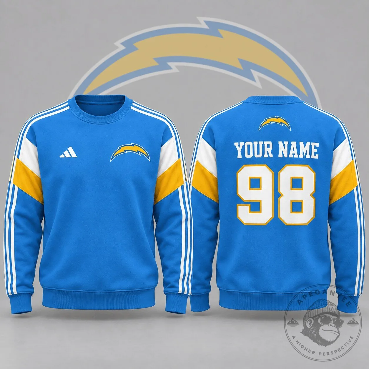 Los Angeles Chargers Personalized Name and Number Crewneck Sweatshirt