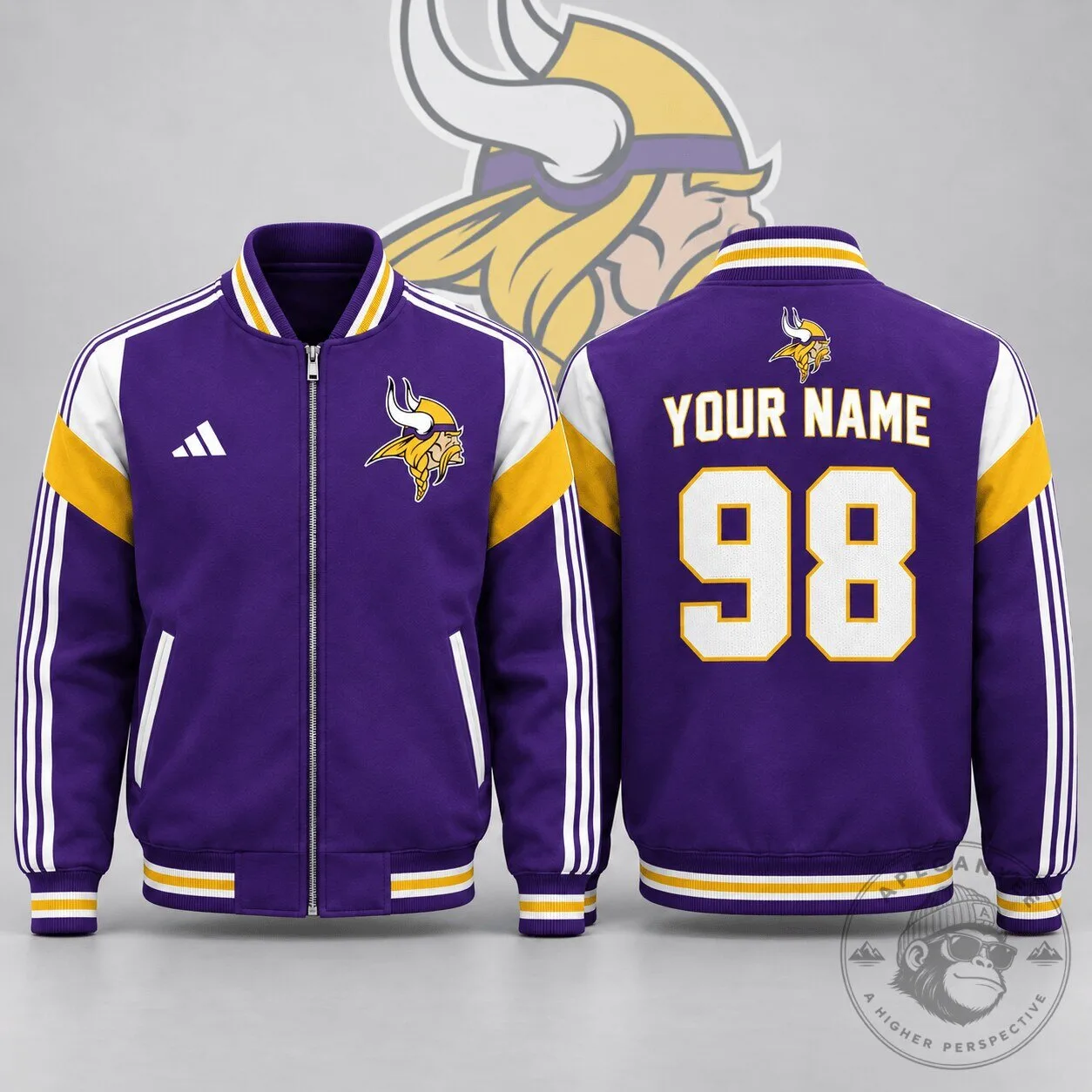 Minnesota Vikings NFL Team Logo Custom Name Number Full Zip Jacket
