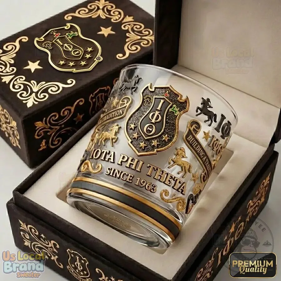 Iota Phi Theta Fraternity Crest Gold Embellished Drinking Glass