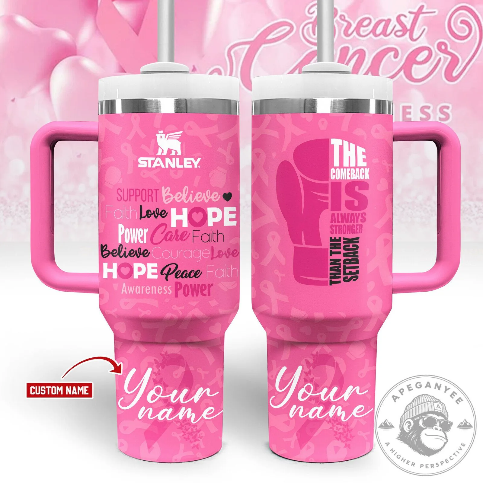 Breast Cancer Awareness Pink Ribbon Wordcloud 40oz Tumbler with Handle