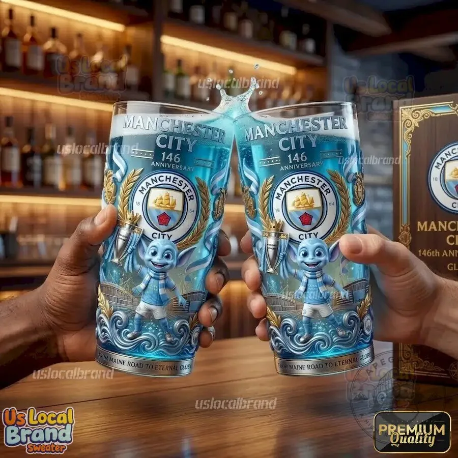 Manchester City Football Club 146th Anniversary Pint Beer Glass 8 Manchester City Football Club 146th Anniversary Pint Beer Glass