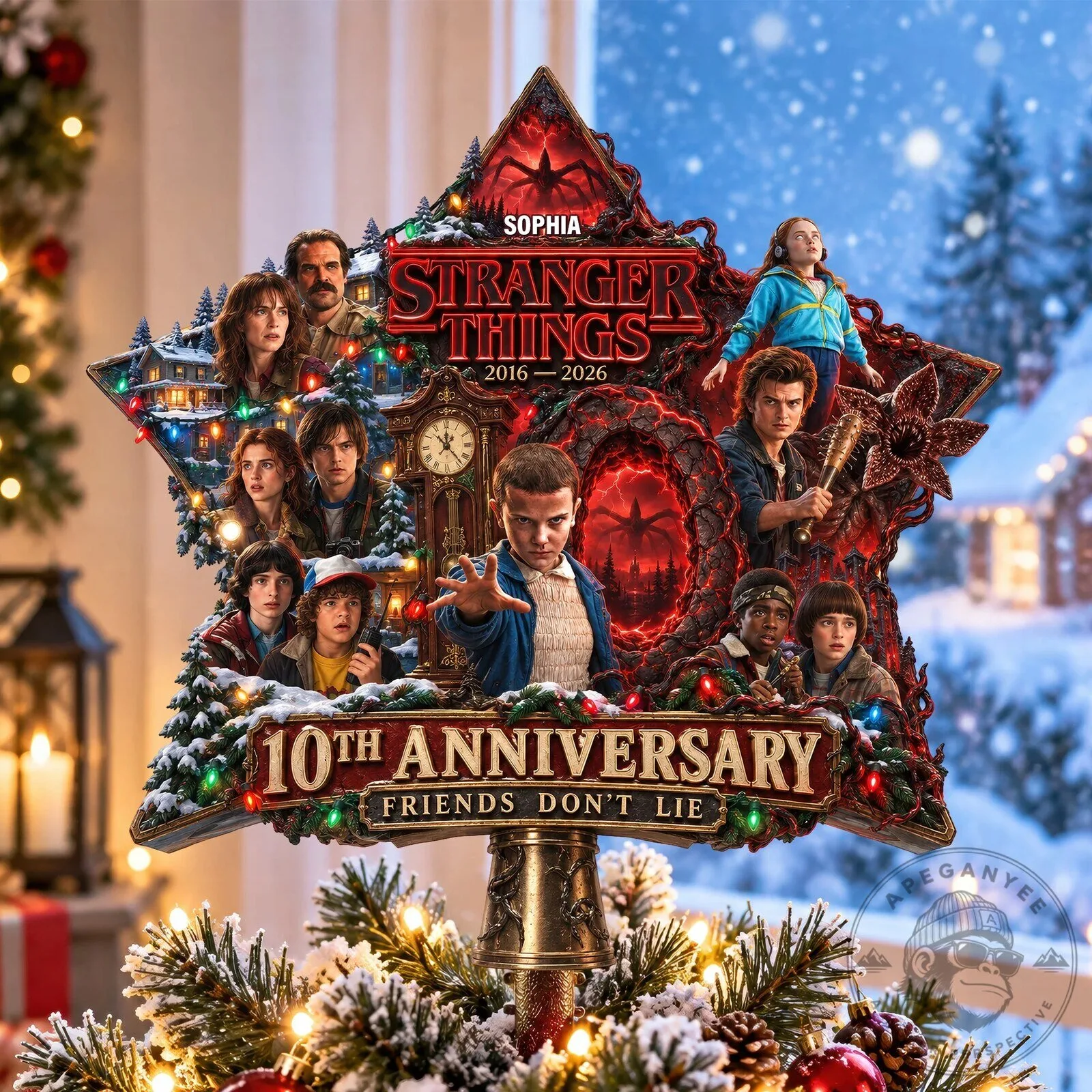 Stranger Things 10th Anniversary Friends Don't Lie Christmas Tree Topper