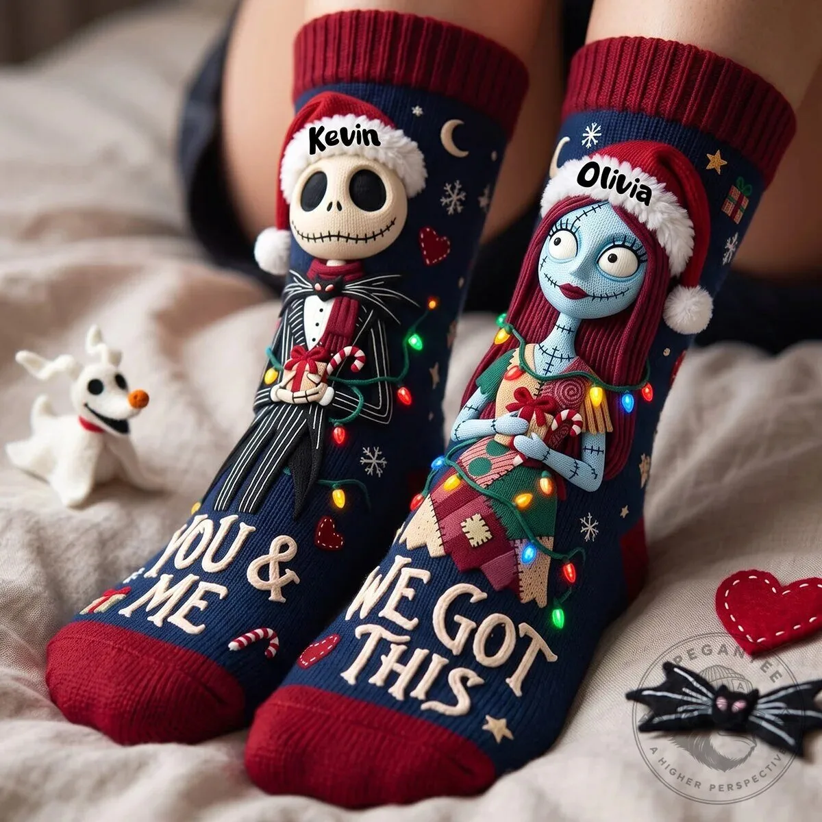 Nightmare Before Christmas Jack and Sally Personalized Holiday Couple Socks