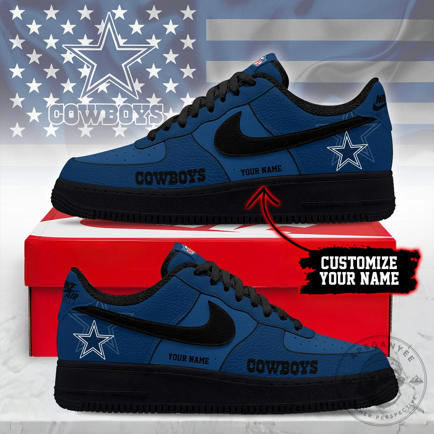 Dallas Cowboys Custom Name Blue Black Air Force One Shoes
