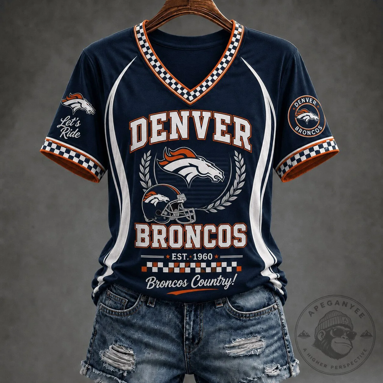 V-Neck T-Shirt for Denver Broncos Team Spirit Football Fans