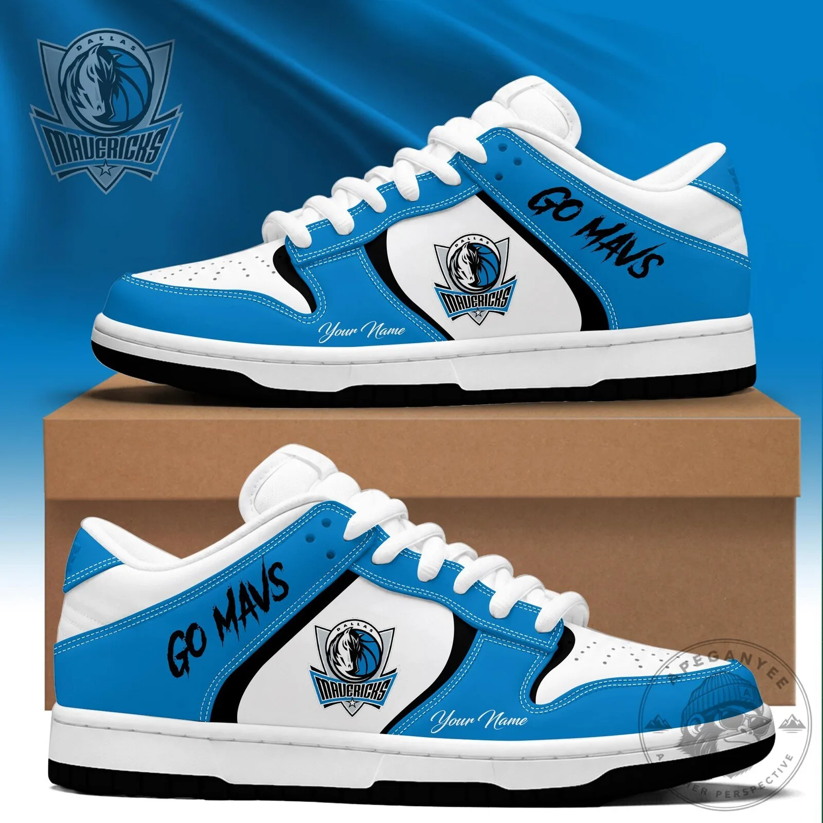 Dallas Mavericks Basketball Team Blue and White Custom Name Sneakers