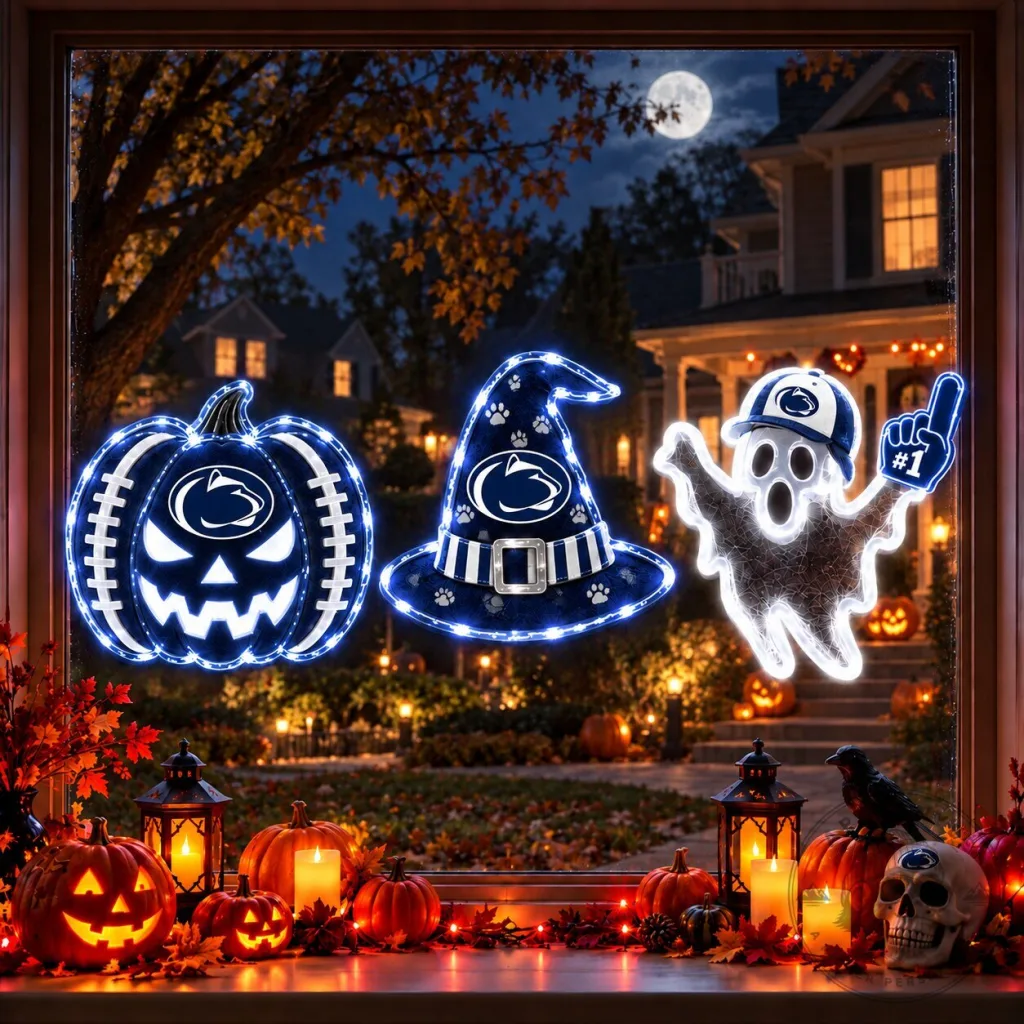 Penn State Nittany Lions Halloween Pumpkin Witch Hat Ghost Window Lights Decor Penn State Nittany Lions Halloween Pumpkin Witch Hat Ghost Window Lights Decor