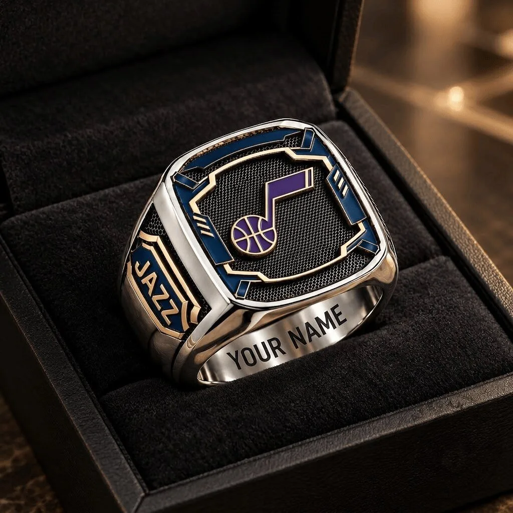 Utah Jazz Basketball Team Logo Custom Engraved Fan Ring