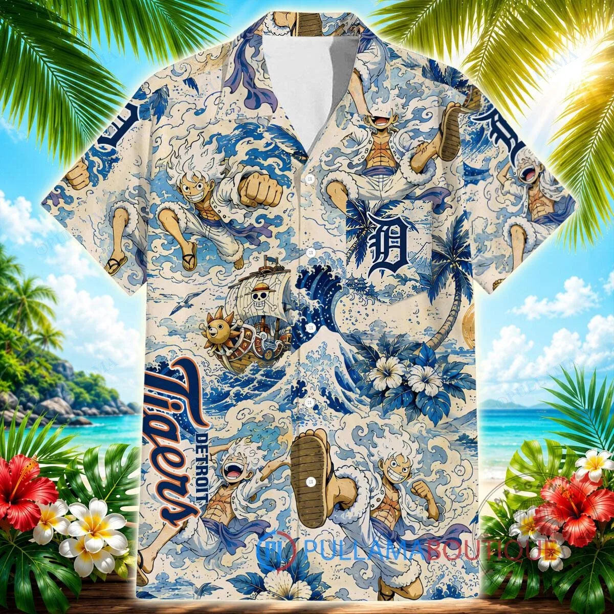 Detroit Tigers One Piece Luffy Gear 5 Hawaiian Shirt for Men