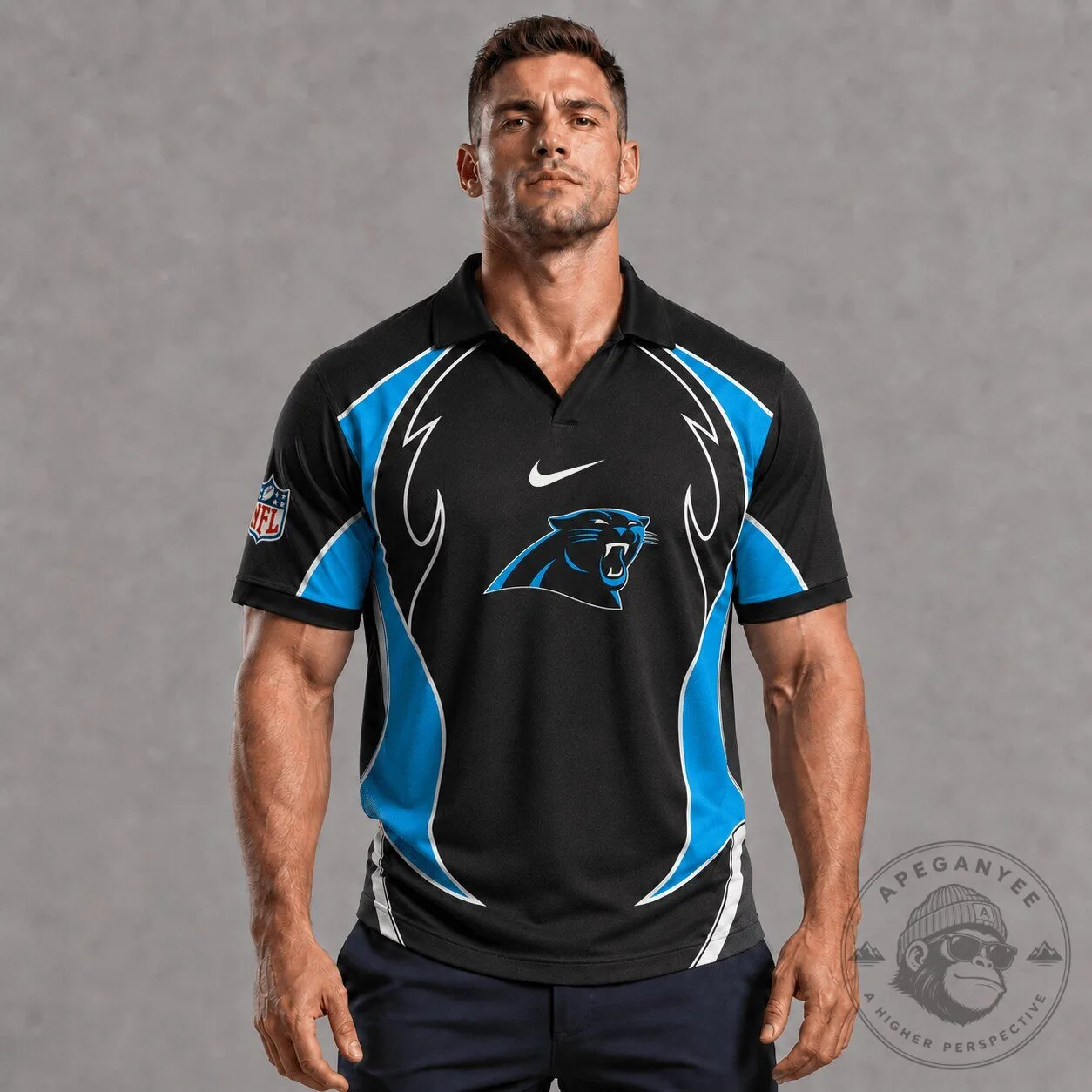 Carolina Panthers NFL Football Team Black and Blue Fan Polo Shirt