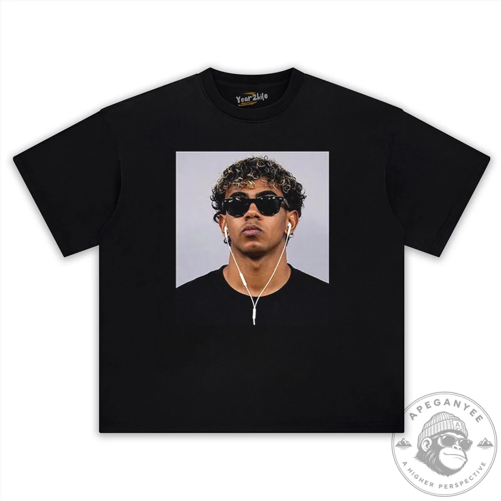 Lamine Yamal Portrait Black Graphic T-Shirt