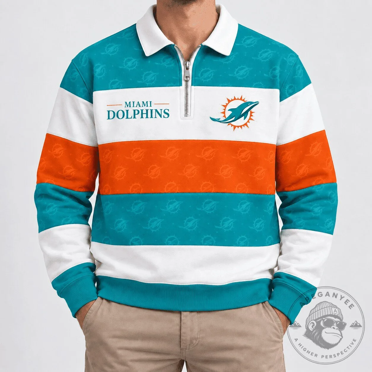 Miami Dolphins Striped Quarter Zip Polo Shirt for NFL Fans