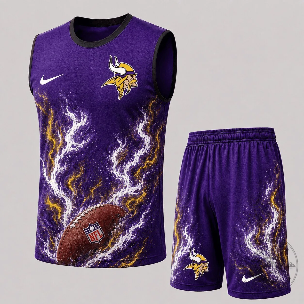 Minnesota Vikings Football Team Flame Design Sleeveless Tank Top and Shorts Set