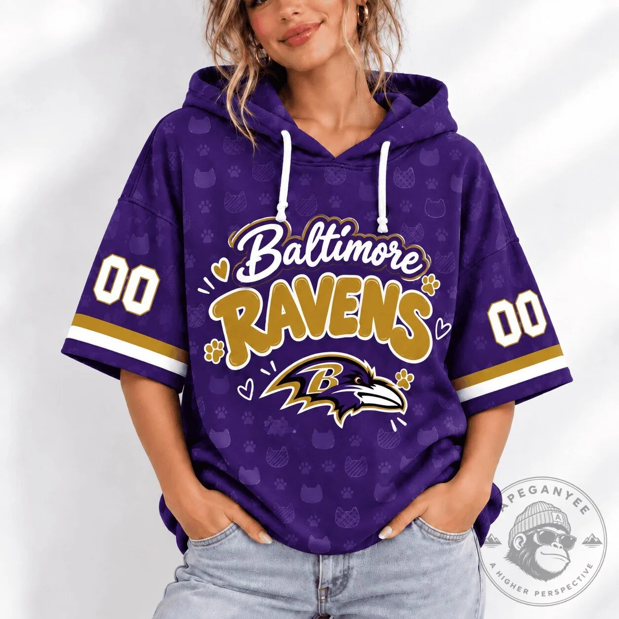 Baltimore Ravens Football Team Purple Short Sleeve Hoodie