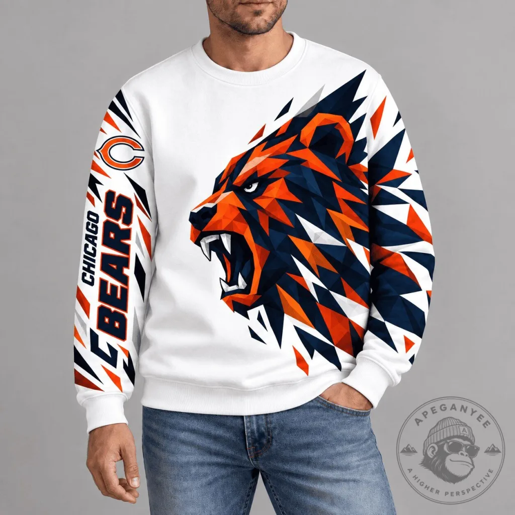 Chicago Bears NFL Team Polygonal Mascot Design Crewneck Sweatshirt 50 Chicago Bears NFL Team Polygonal Mascot Design Crewneck Sweatshirt