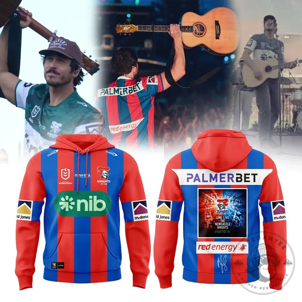 Newcastle Knights Rugby League Football Club Red and Blue Striped Hoodie