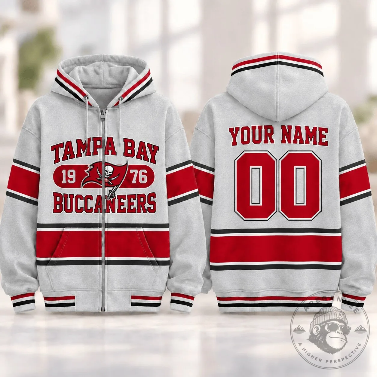 Tampa Bay Buccaneers Personalized Varsity Stripe Full Zip Hoodie