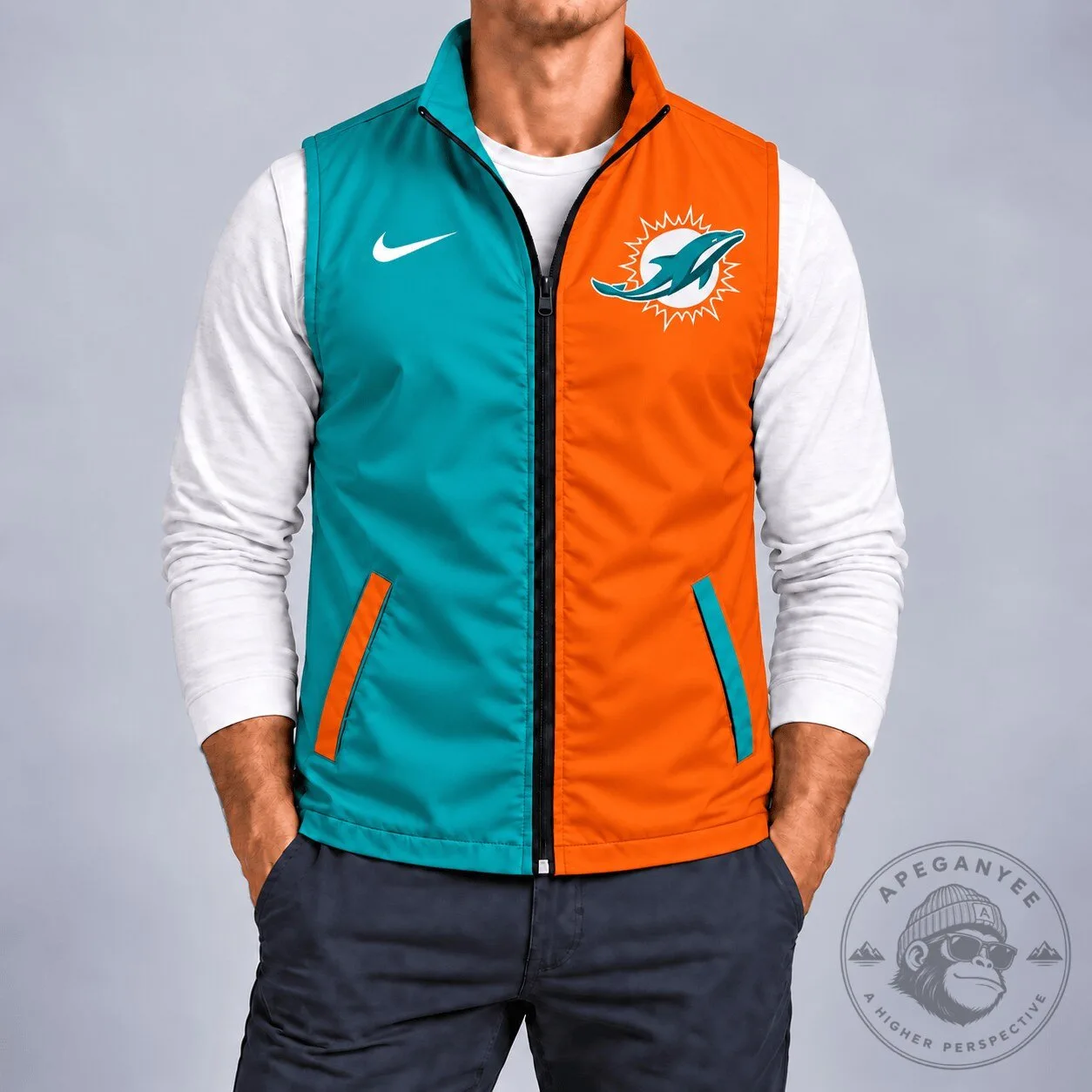 Miami Dolphins Nike Half-Colorblock Sleeveless Full-Zip Jacket Vest