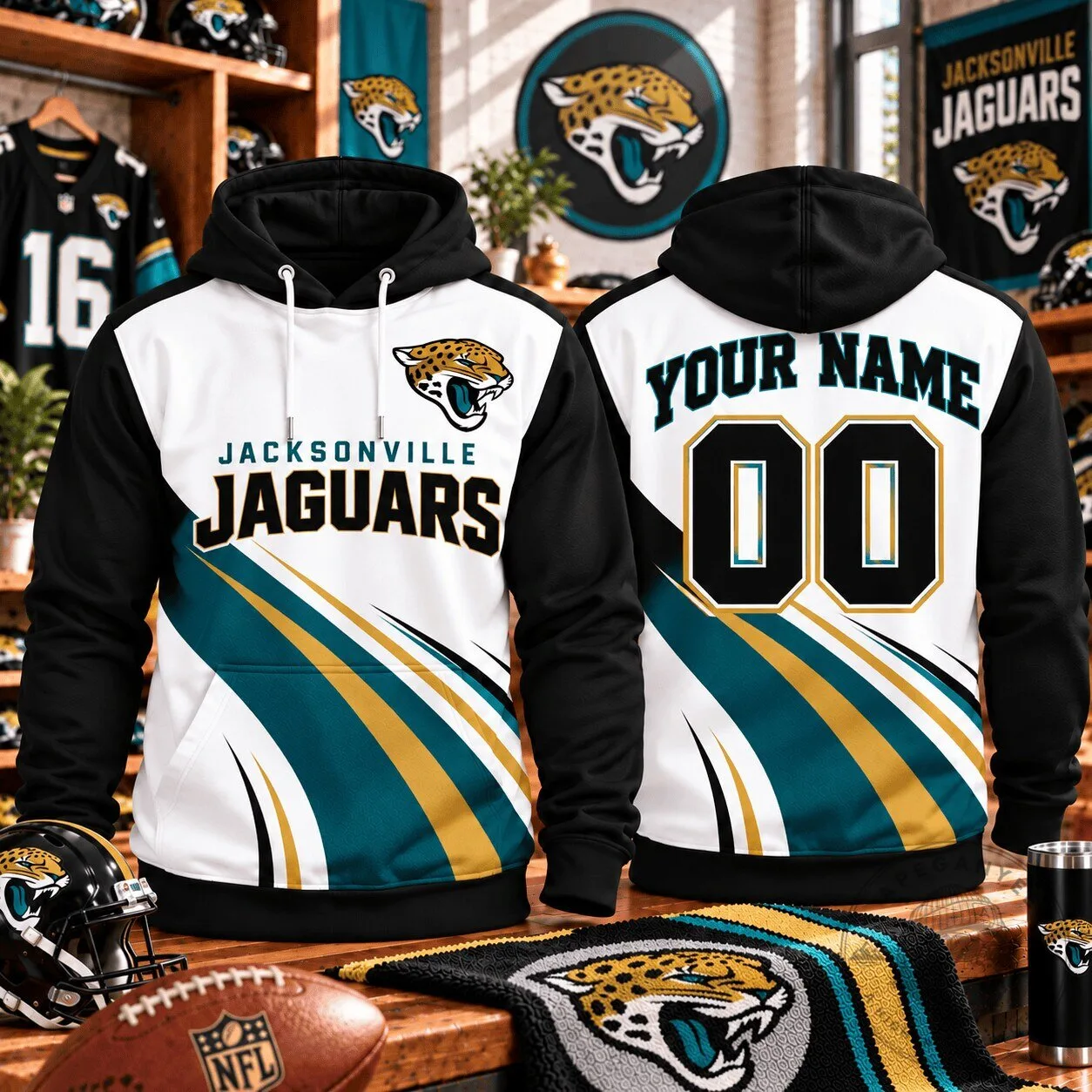 Jacksonville Jaguars Football Team Personalized Name and Number Hoodie