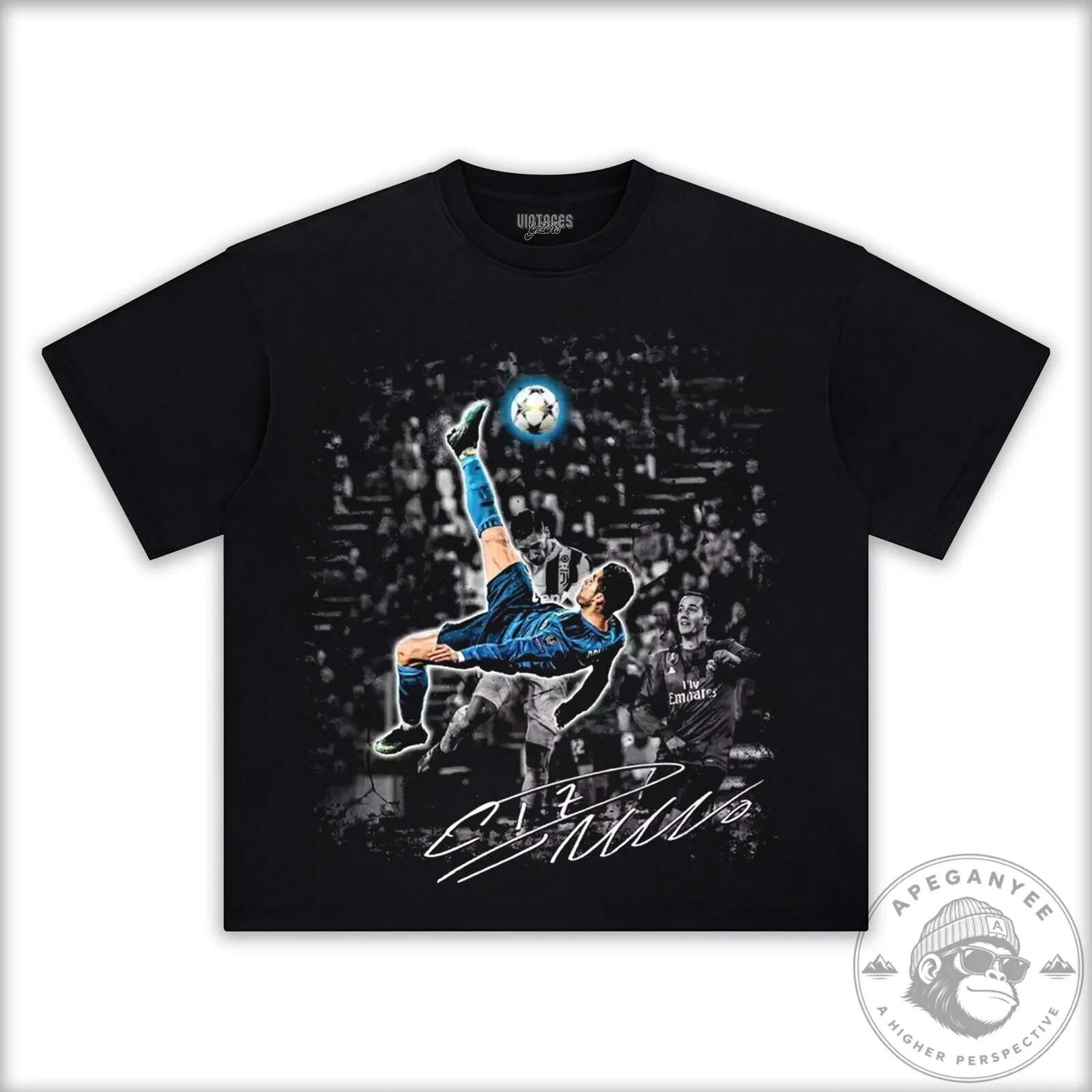 Cristiano Ronaldo Bicycle Kick Goal Football Legend Black T-Shirt