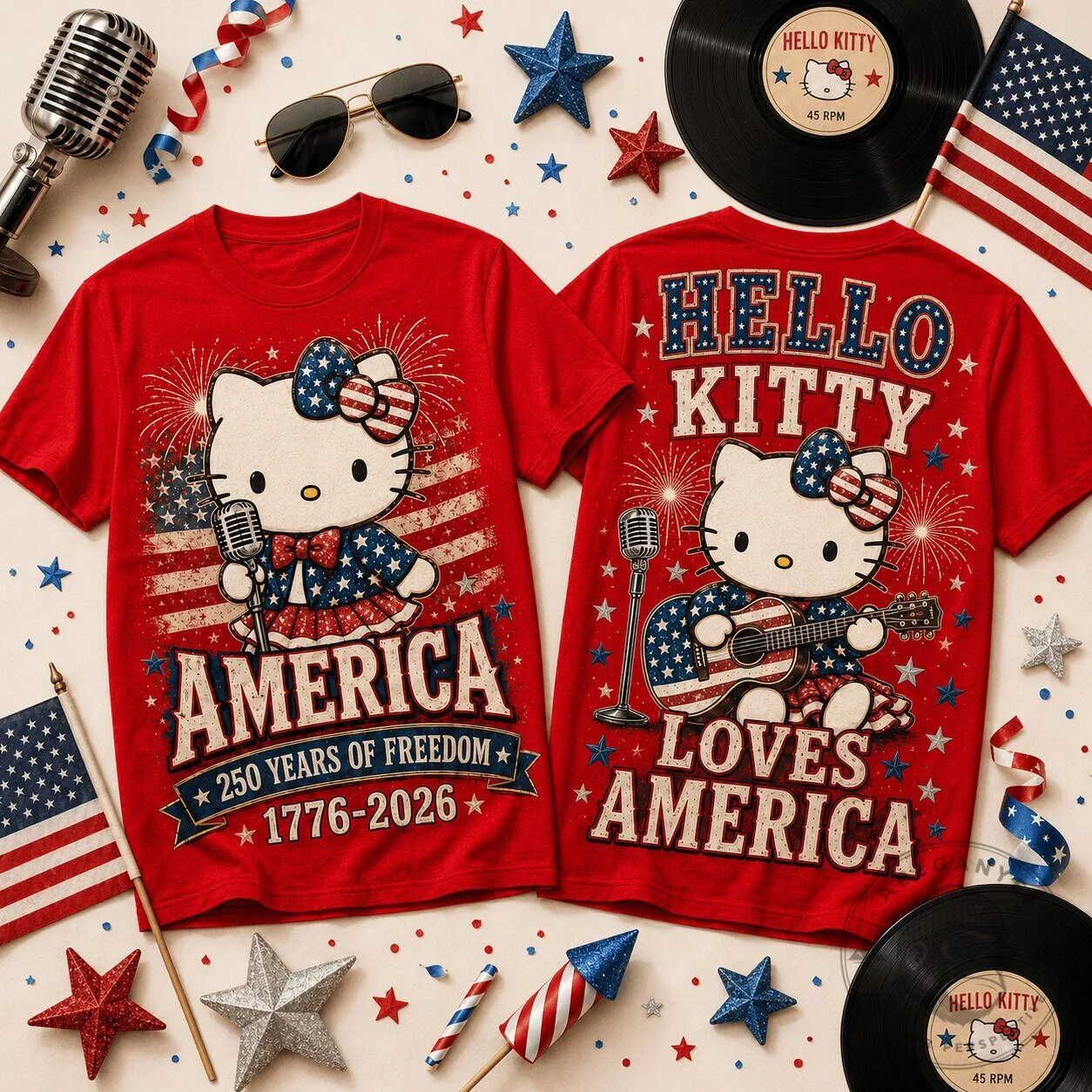 Fourth of July Hello Kitty America 250 Years of Freedom T-Shirt