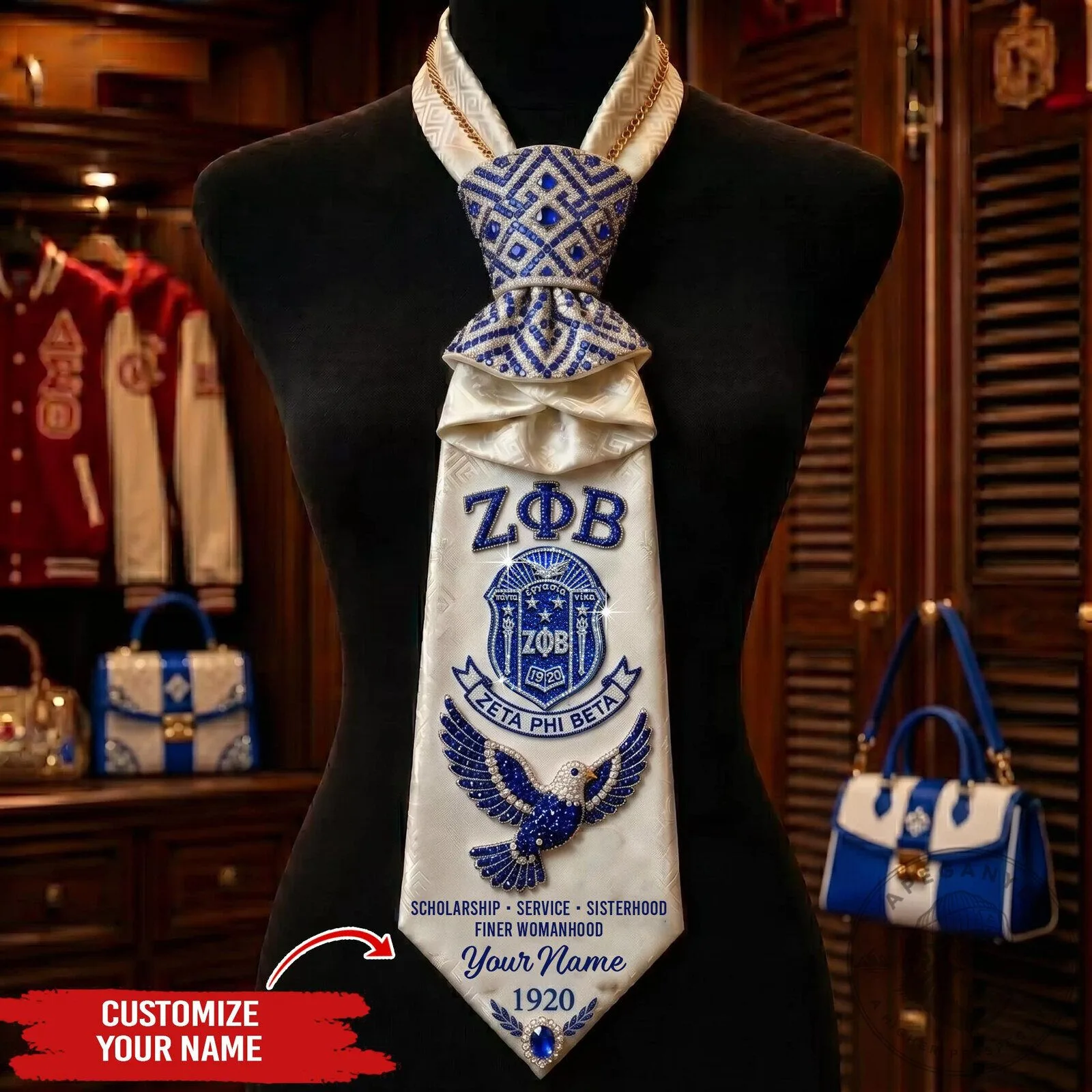 Zeta Phi Beta Sorority Custom Name Embroidered Necktie