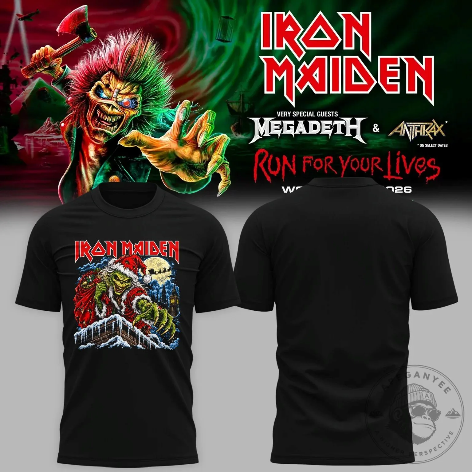 Iron Maiden The Number Of The Beast Christmas Grinch Eddie T-Shirt