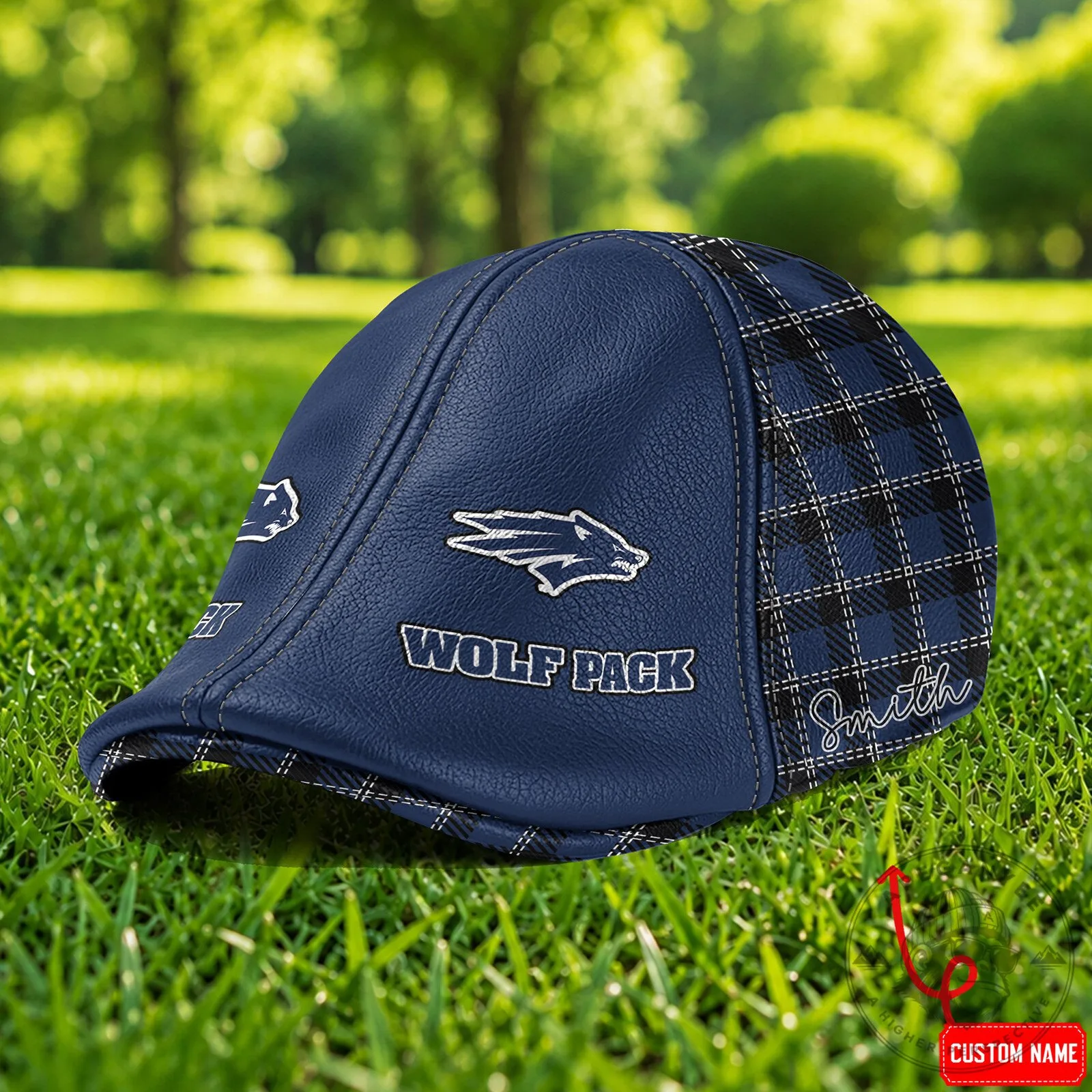 Nevada Wolf Pack Custom Name Plaid Pattern Flat Cap