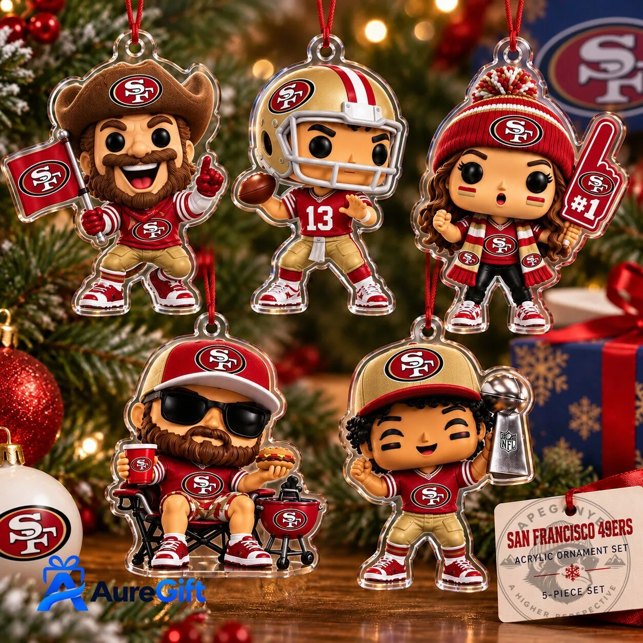 San Francisco 49ers Christmas Kickoff Personalized Acrylic Ornament Set