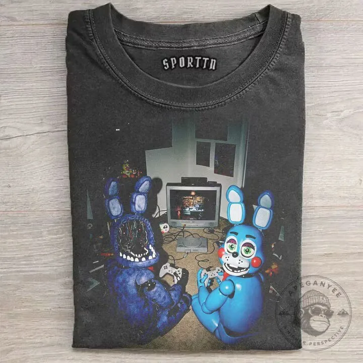 Five Nights at Freddy's 2 FNAF Shirt, Bonnie and Toy Bonnie Playing Video Games T-Shirt