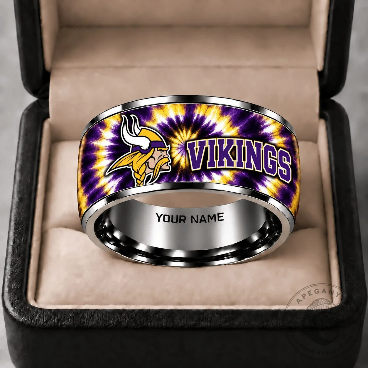 Minnesota Vikings Tie-Dye Personalized Tungsten Steel Ring for Football Fans