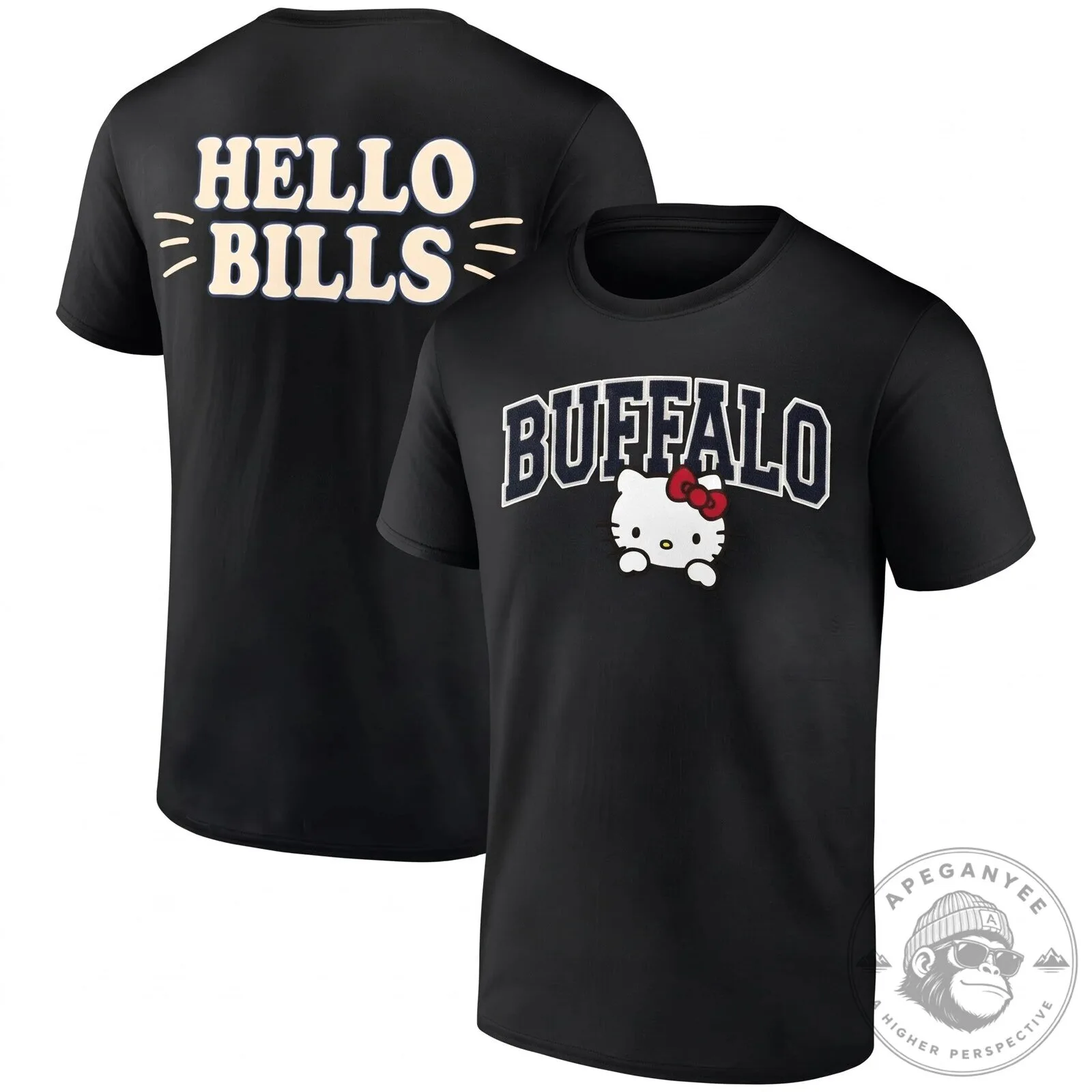 Buffalo Bills Hello Kitty Football Team Black Graphic T-Shirt