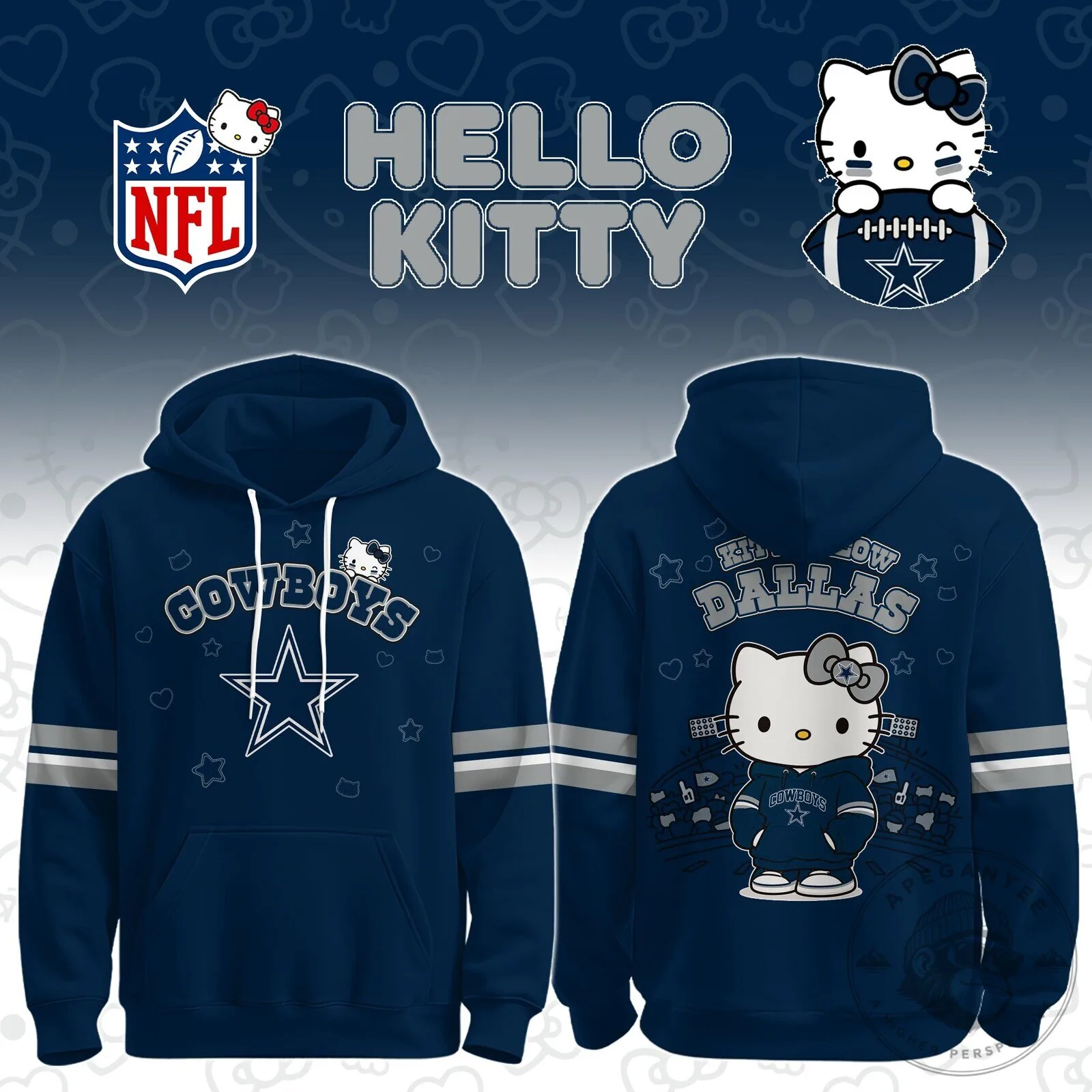 Dallas Cowboys Hello Kitty Football Team Blue Hoodie for Women
