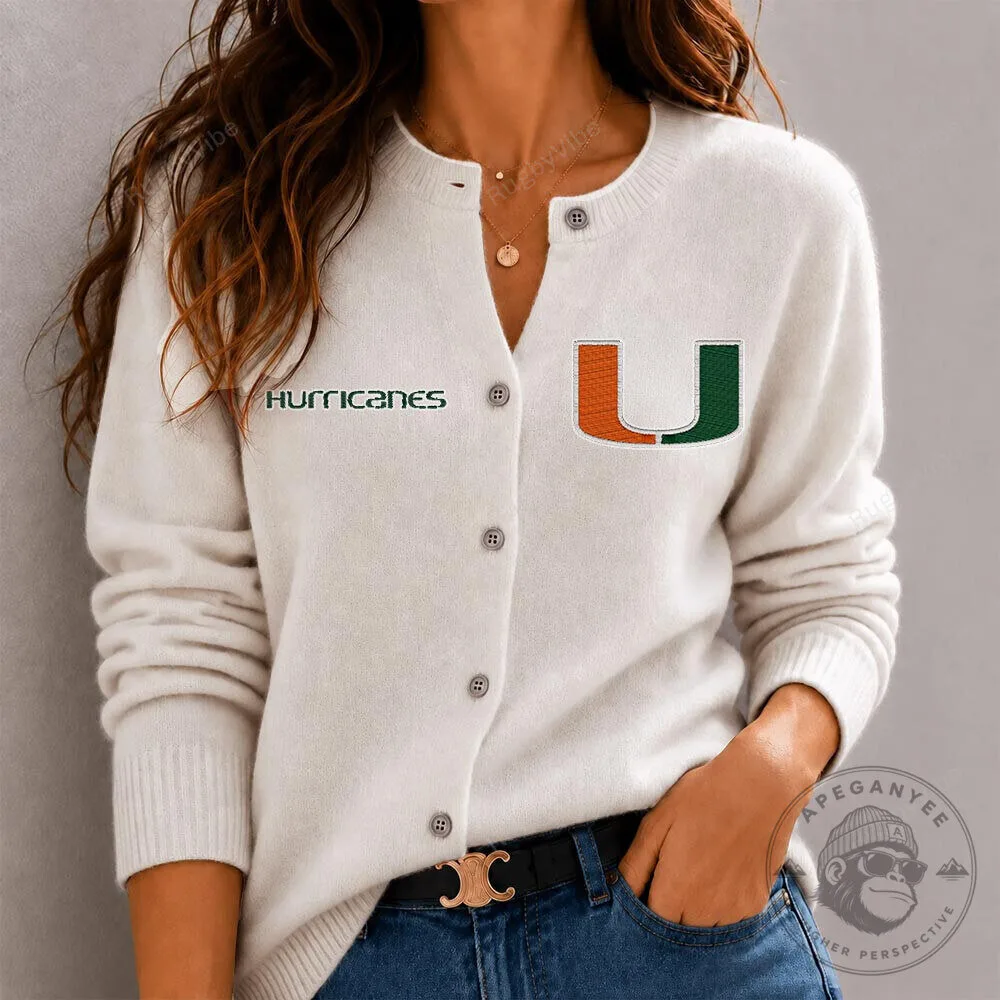 Miami Hurricanes Embroidered Cardigan Sweater for Women