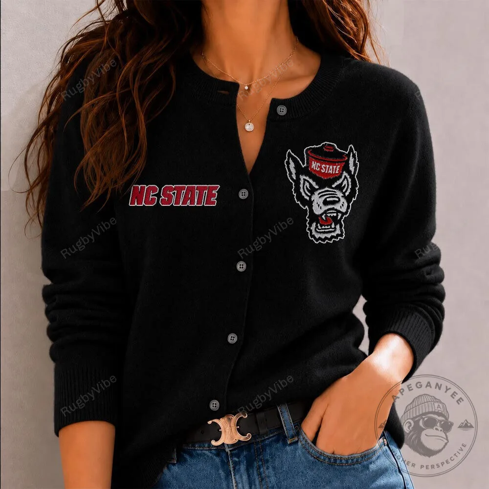 North Carolina State Wolfpack Embroidered Black Cardigan Sweater for Women