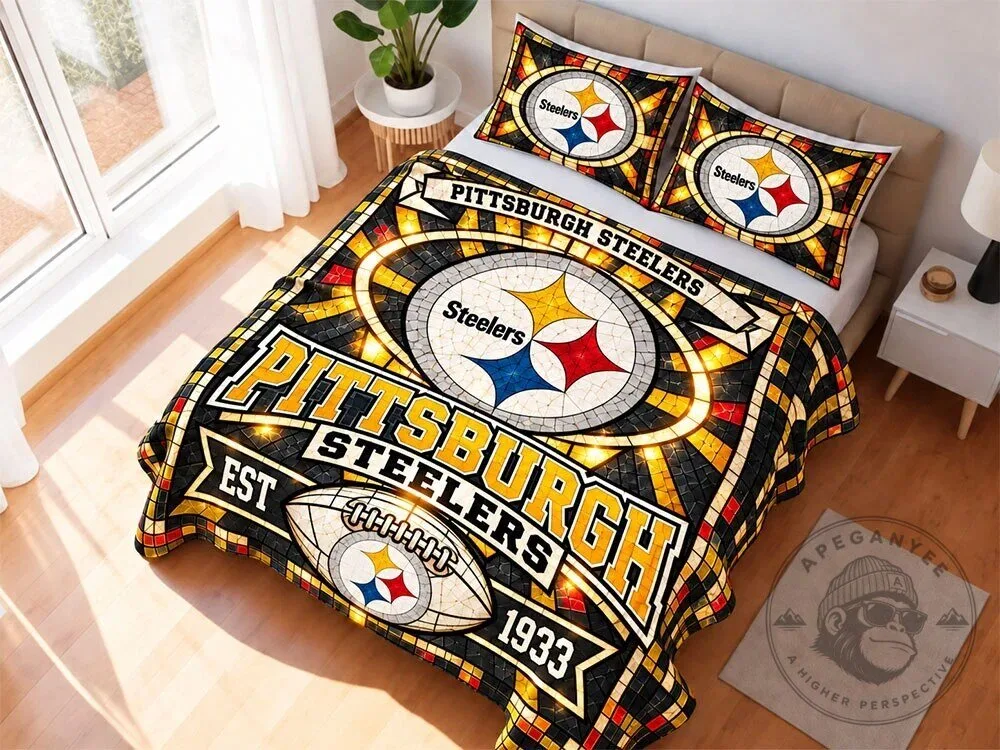 Pittsburgh Steelers Stained Glass Pattern Football Team Quilt Bedding Set