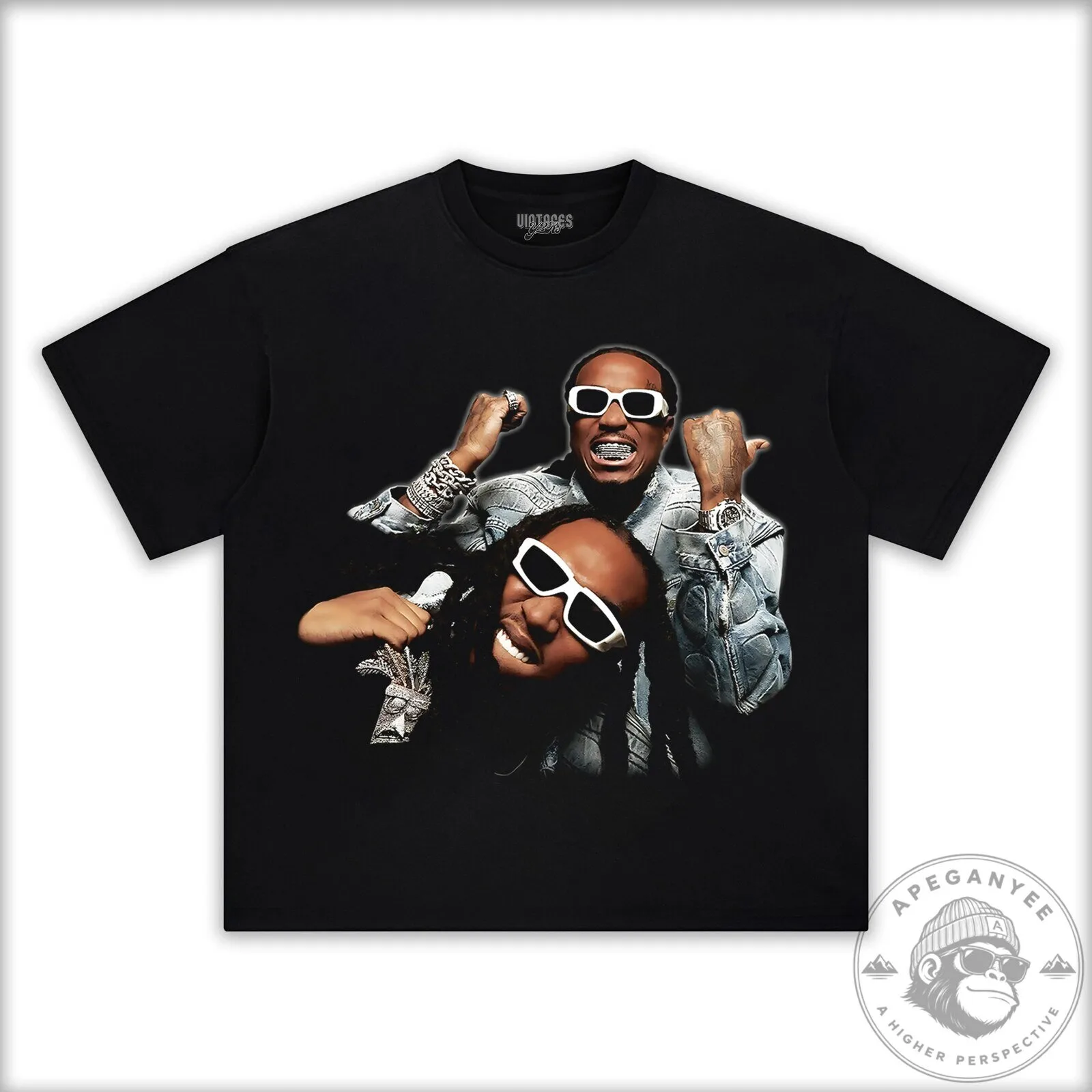 Quavo and Takeoff Migos Hip Hop Music Group Black Graphic T-Shirt