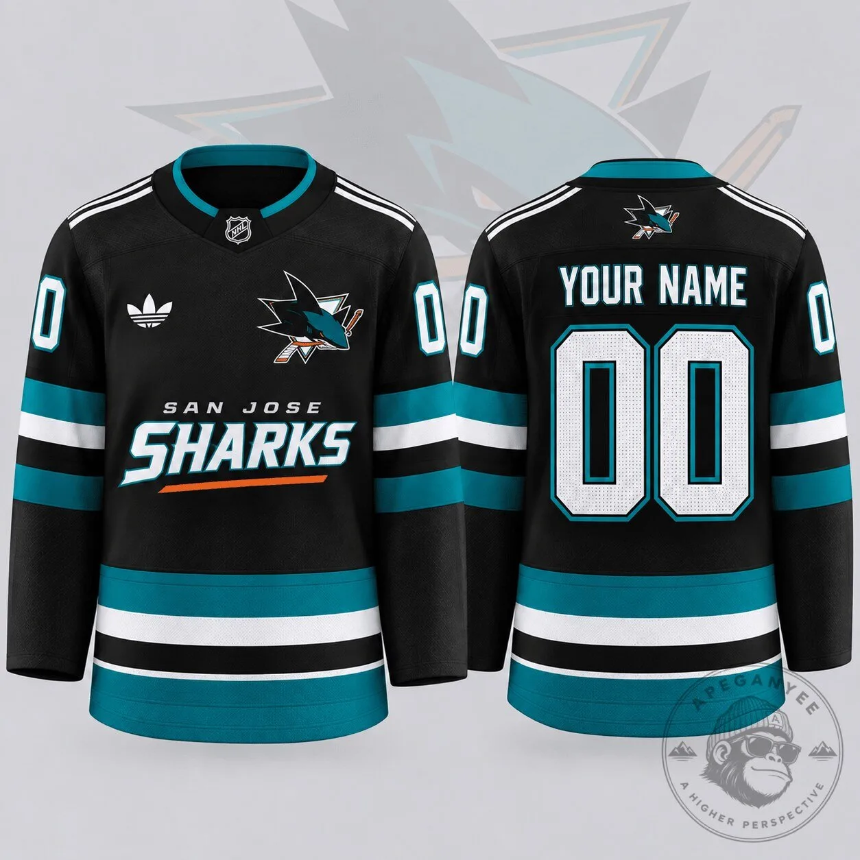 San Jose Sharks Personalized Black and Teal Ice Hockey Jersey